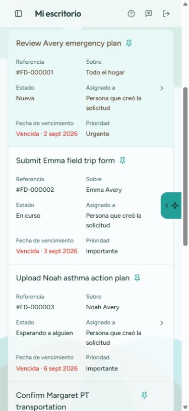 Mi escritorio en un teléfono con la lista de solicitudes del hogar de los Avery y sus detalles
